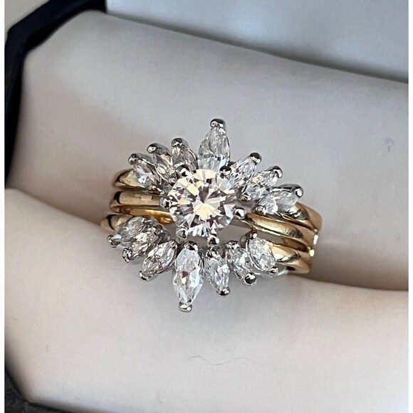 Vintage Wedding Ring Set  Size 9 Cubic Zirconia 14K Gold Plate Mid-Century 14F - Picture 12 of 12